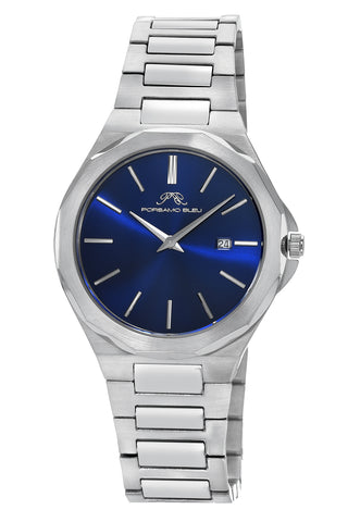 Porsamo Bleu Alexander Luxury Men's Stainless Steel Watch, With Blue Sunray Dial, Silver, Blue 1232AALS