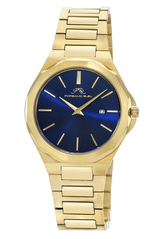Porsamo Bleu Alexander Luxury Men's Stainless Steel Watch, With Blue Sunray Dial, Gold, Blue 1232BALS