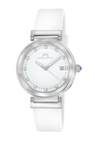 Porsamo Bleu Dahlia Luxury Crystal Hour Markers Women's Silicone Strap Watch, Silver, White 1052ADAR