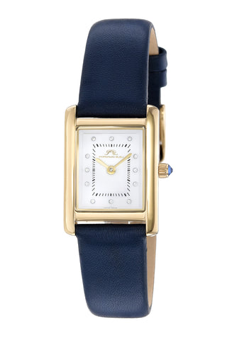 Porsamo Bleu Karolina Luxury Diamond Rectangular Women's Genuine Leather Band Watch, Gold, Blue 1082BKAL