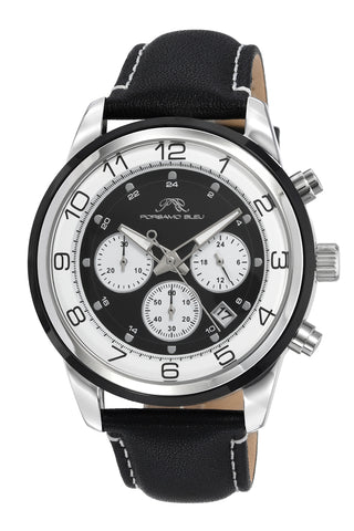 Porsamo Bleu Arthur Luxury Chronograph Men's Stainless Steel Watch, Silver, Black 1091BARL