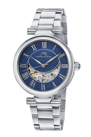 Porsamo Bleu Colette Luxury Automatic Women's Stainless Steel Watch, Silver, Blue 1102ACOS