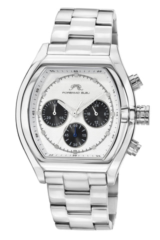 Porsamo Bleu Roman Luxury Men's Stainless Steel Chronograph Watch With White Dial, Silver, 1291BROS
