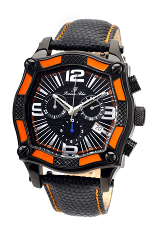 Porsamo Bleu Sao Paulo chronograph men's watch, genuine leather band, black, orange 021BSPL