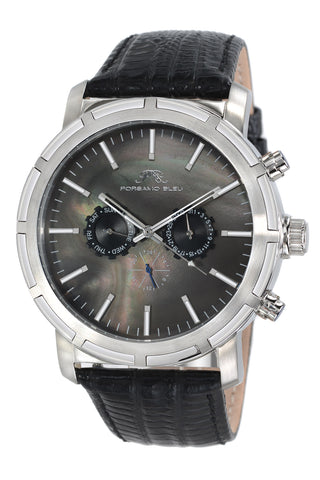 Porsamo Bleu NYC luxury men's watch, genuine leather band, silver, black 051ANYL