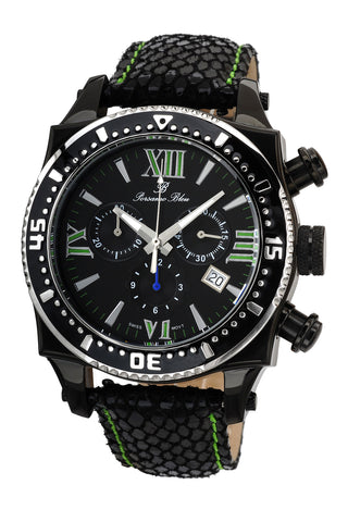 Porsamo Bleu Milan M luxury chronograph men's watch, genuine leather band, black, 032BMIL