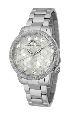 Porsamo Bleu Evelyn luxury topaz women's stainless steel watch, silver, white 761AEVS