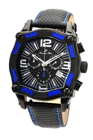 Porsamo Bleu Sao Paulo Chronograph Men's Watch, Genuine Leather Band, Black, Blue 021ASPL