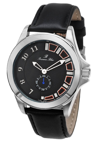 Porsamo Bleu Soho luxury men's dress watch with genuine leather band, silver tone and black 041ASOL