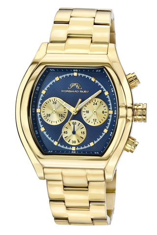 Porsamo Bleu Roman Luxury Men's Stainless Steel Chronograph Watch With Blue Dial, Gold, 1291DROS