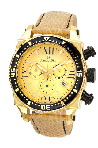 Porsamo Bleu Milan M luxury chronograph men's watch, genuine leather band gold, beige, black 033AMIL