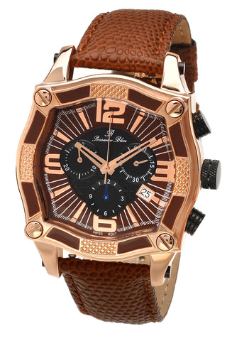Porsamo Bleu Sao Paulo chronograph men's watch, genuine leather band, rose, brown 022CSPL