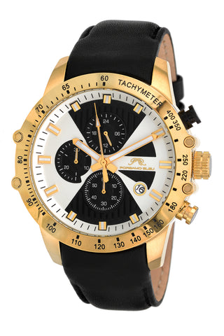 Porsamo Bleu Aiden luxury chronograph men's watch, genuine leather band, gold, black 362BAIL