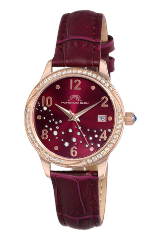 Porsamo Bleu Ruby Luxury Women's Genuine Leather Band Watch, Rose, Merlot 1141ERUL