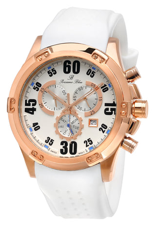 Porsamo Bleu Cancun luxury chronograph men's watch, silicone strap, rose, white 064ACAR