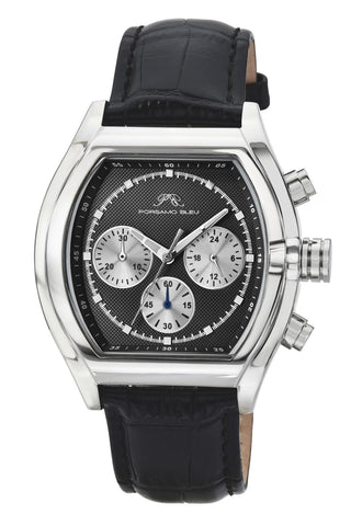 Porsamo Bleu Roman Luxury Men's Genuine Leather Chronograph Watch With Black Dial, Silver, Black, 1292BROL