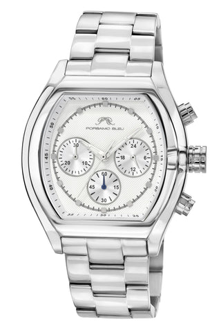 Porsamo Bleu Roman Luxury Men's Stainless Steel Chronograph Watch With White Dial, Silver, 1291AROS