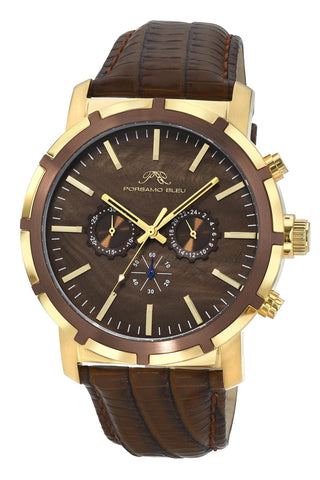 Porsamo Bleu NYC Chrono Luxury Men's Genuine Leather Chronograph Watch With Brown MOP Dial, Rose, 1281CNYL