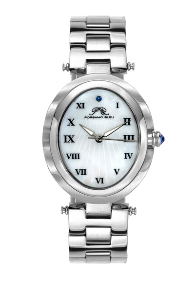 Porsamo Bleu South Sea Oval luxury women's stainless steel watch, silv