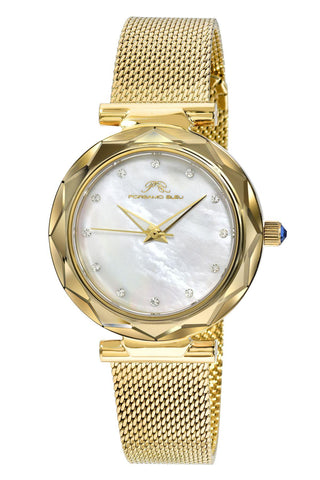 Porsamo Bleu Hazel Luxury Topaz Women's Stainless Steel Watch With White MOP Dial And Faceted Crystal Bezel, Gold, 1271BHAS