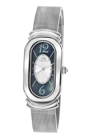 Porsamo Bleu Camille luxury women's stainless steel mesh bracelet watch, silver, black 971ACAS
