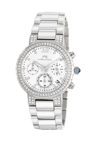Porsamo Bleu Pilar luxury chronograph women's stainless steel watch, silver, white 501APIS