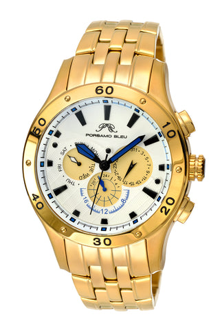 Porsamo Bleu, Andre luxury men's stainless steel watch, gold, white 221BANS