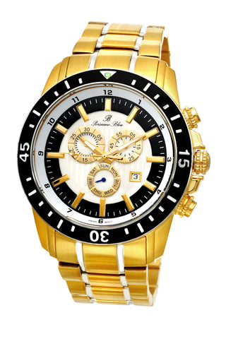 Porsamo Bleu Grand Prix G luxury chronograph men's stainless steel watch, gold, black 082BGPS