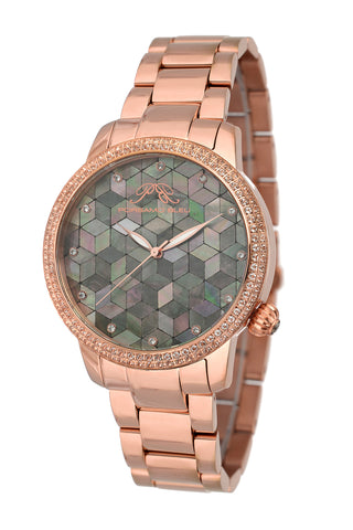 Porsamo Bleu Evelyn luxury topaz women's stainless steel watch, rose, black 762CEVS