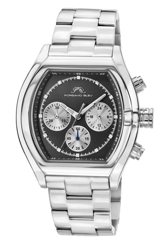 Porsamo Bleu Roman Luxury Men's Stainless Steel Chronograph Watch With Black Dial, Silver, 1291CROS