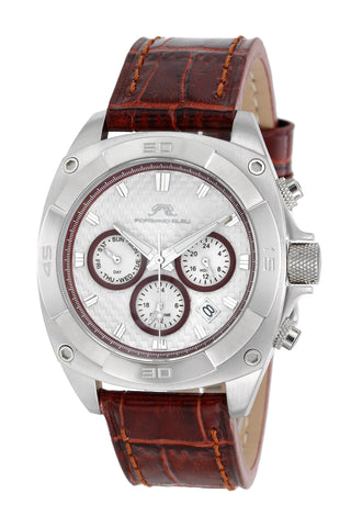 Porsamo Bleu Alex luxury men's watch, genuine leather band, silver, brown 292BALL