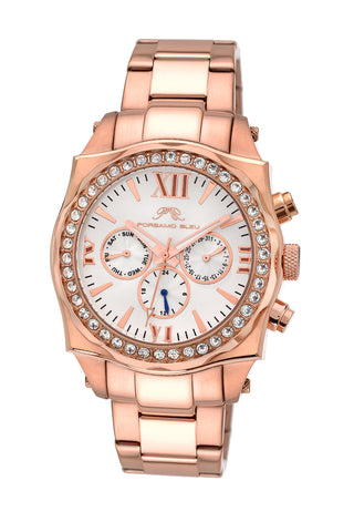 Porsamo Bleu Milan Crystal luxury women's stainless steel watch, Swarovski® crystals, rose, 038DMCS