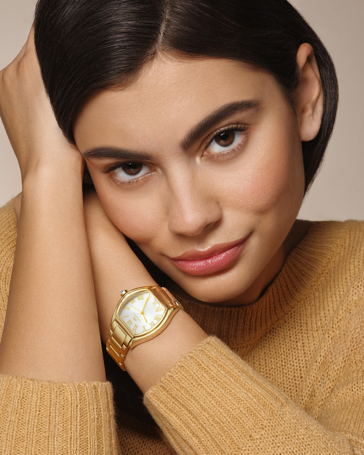 Porsamo Bleu Celine Luxury Tonneau Shaped Women's Stainless Steel Watch, Gold Tone 1001DCES
