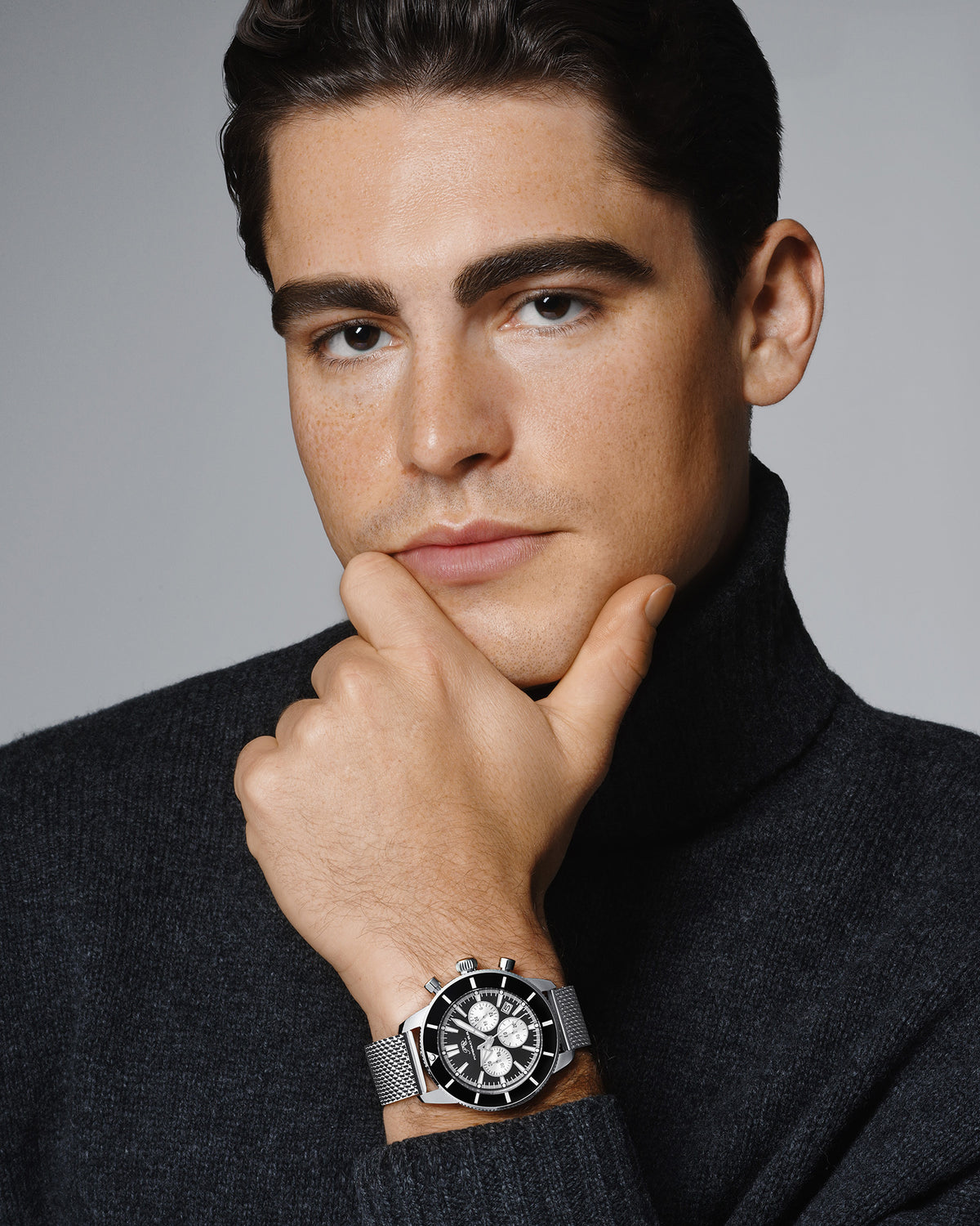 Porsamo Bleu Brandon Luxury Chronograph Men's Stainless Steel Watch, Silver, Black 1011ABRS