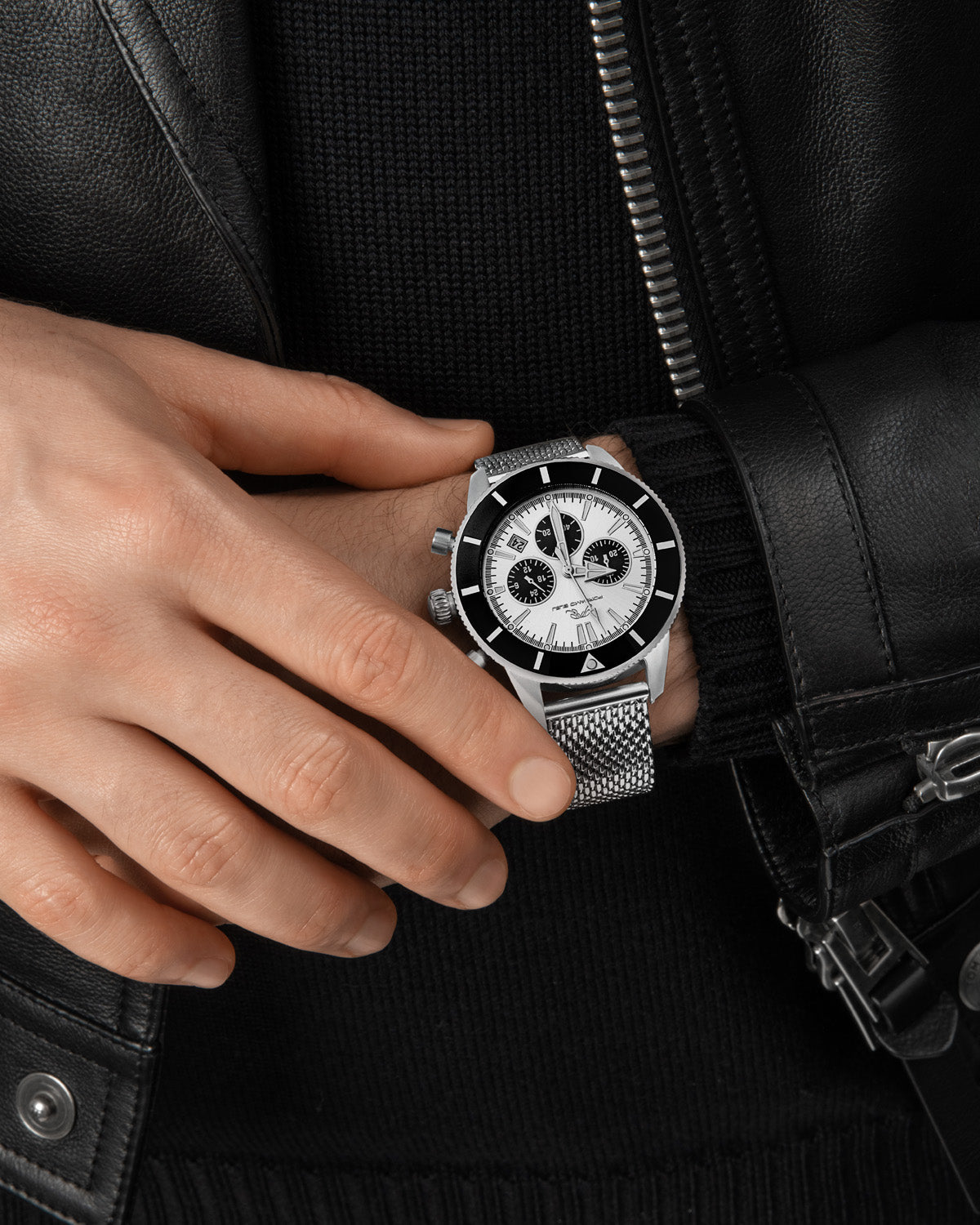 Porsamo Bleu Brandon luxury chronograph men's stainless steel watch, silver, black 1011BBRS