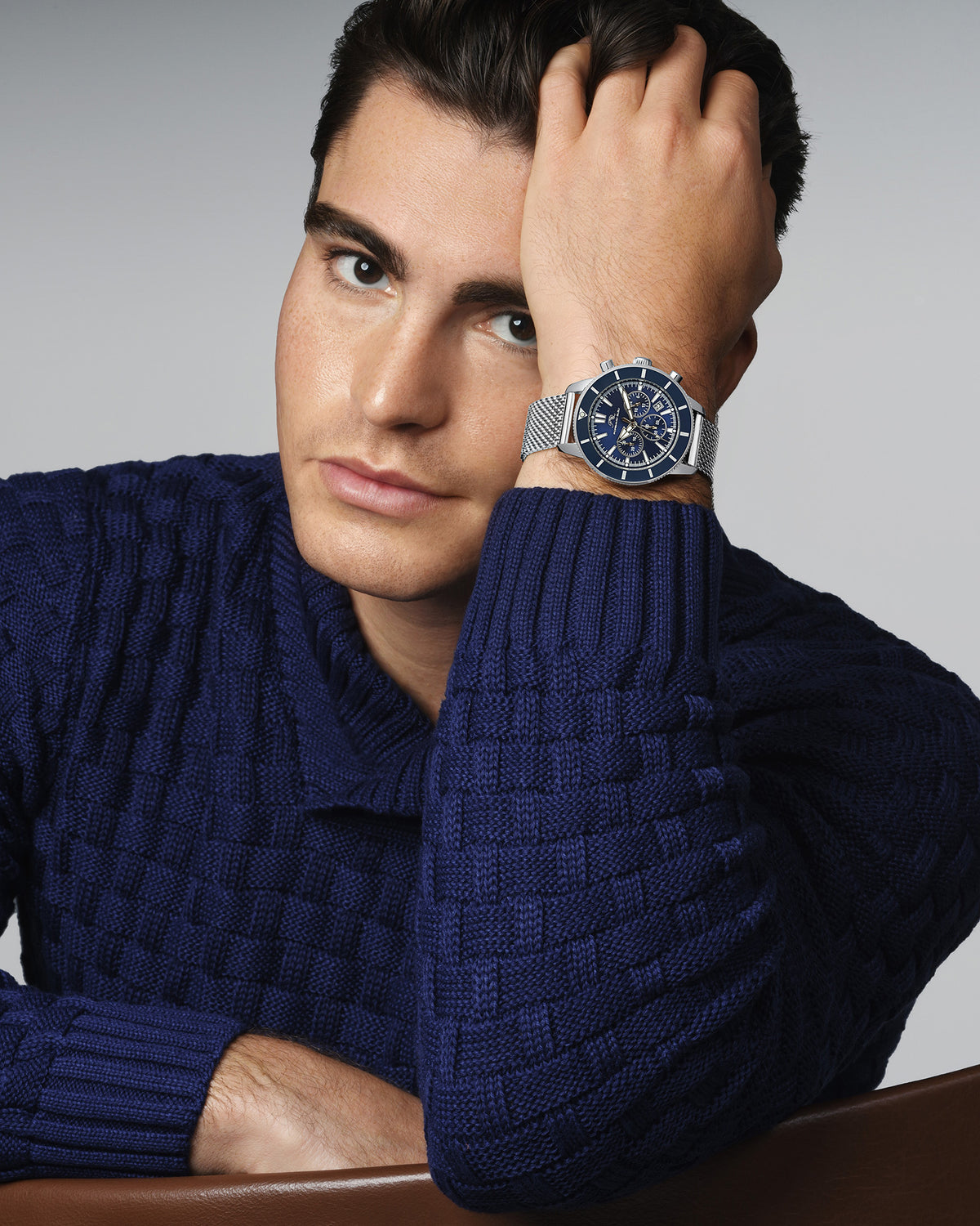 Porsamo Bleu Brandon Luxury Chronograph Men's Stainless Steel Watch, Silver, Blue 1011CBRS