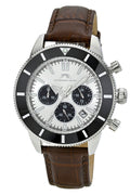 Porsamo Bleu Brandon luxury chronograph men's genuine leather band watch, silver, cognac 1012DBRL