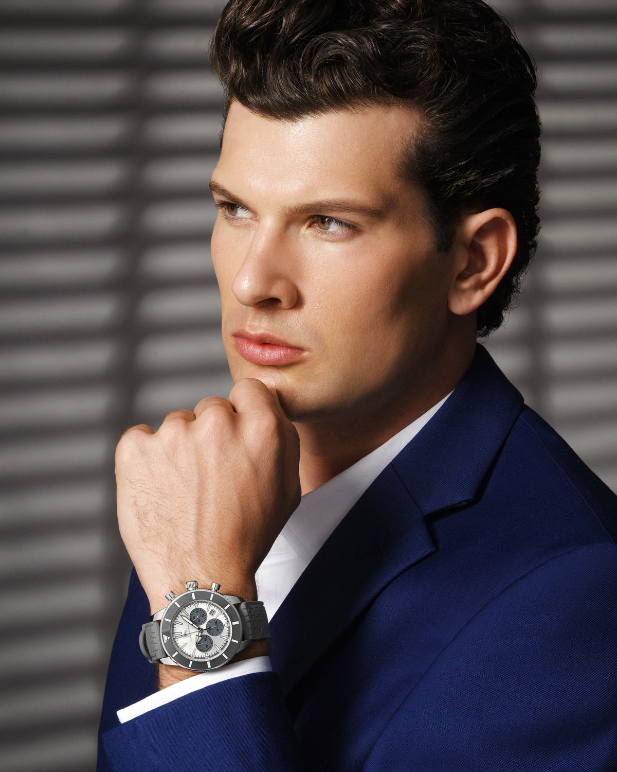 Porsamo Bleu Brandon Luxury Chronograph Men's Silicone Strap Watch, Silver, Grey 1013CBRR
