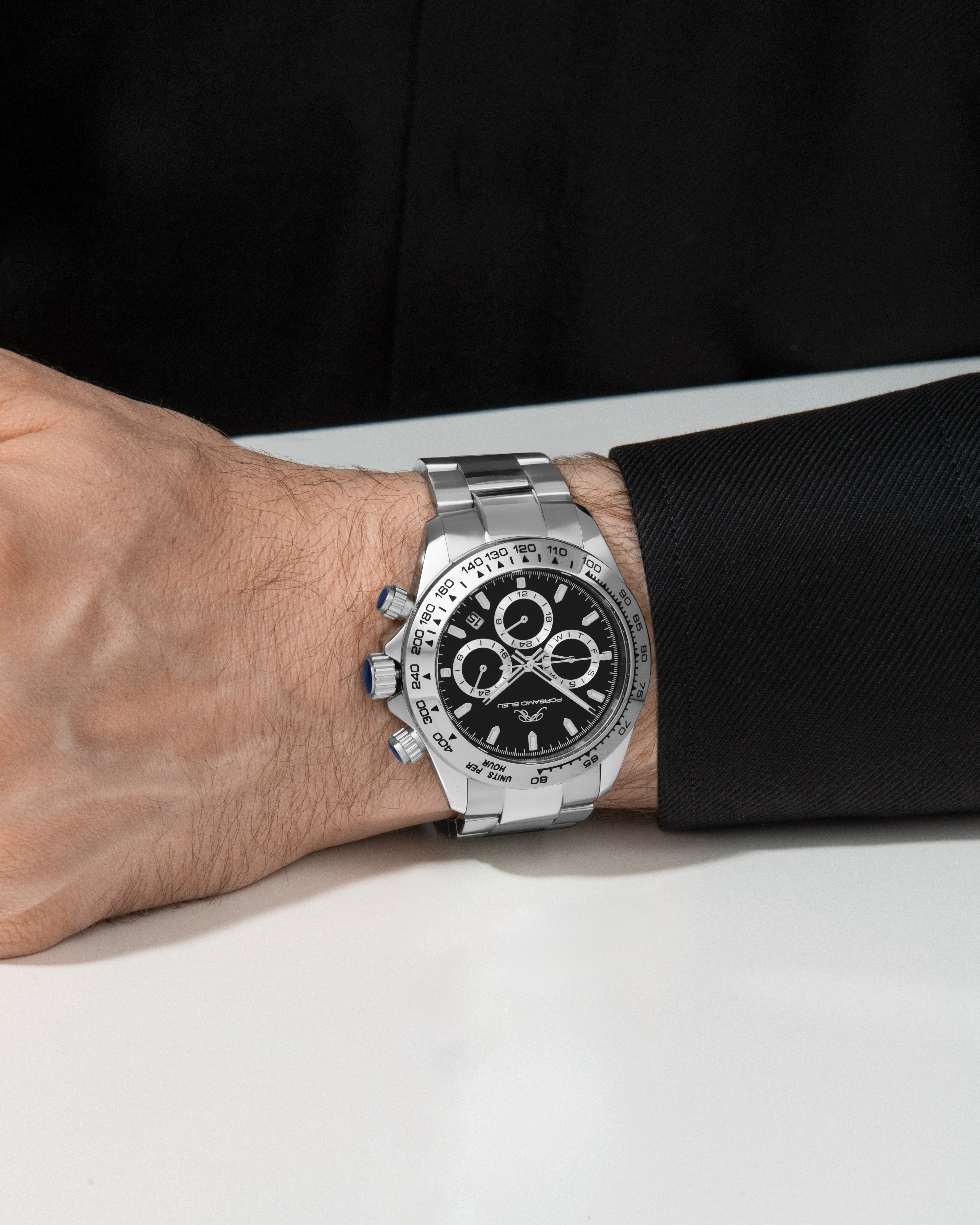Porsamo Bleu Preston Luxury Multifunction Men's Stainless Steel Watch, Silver, Black 1032APRS