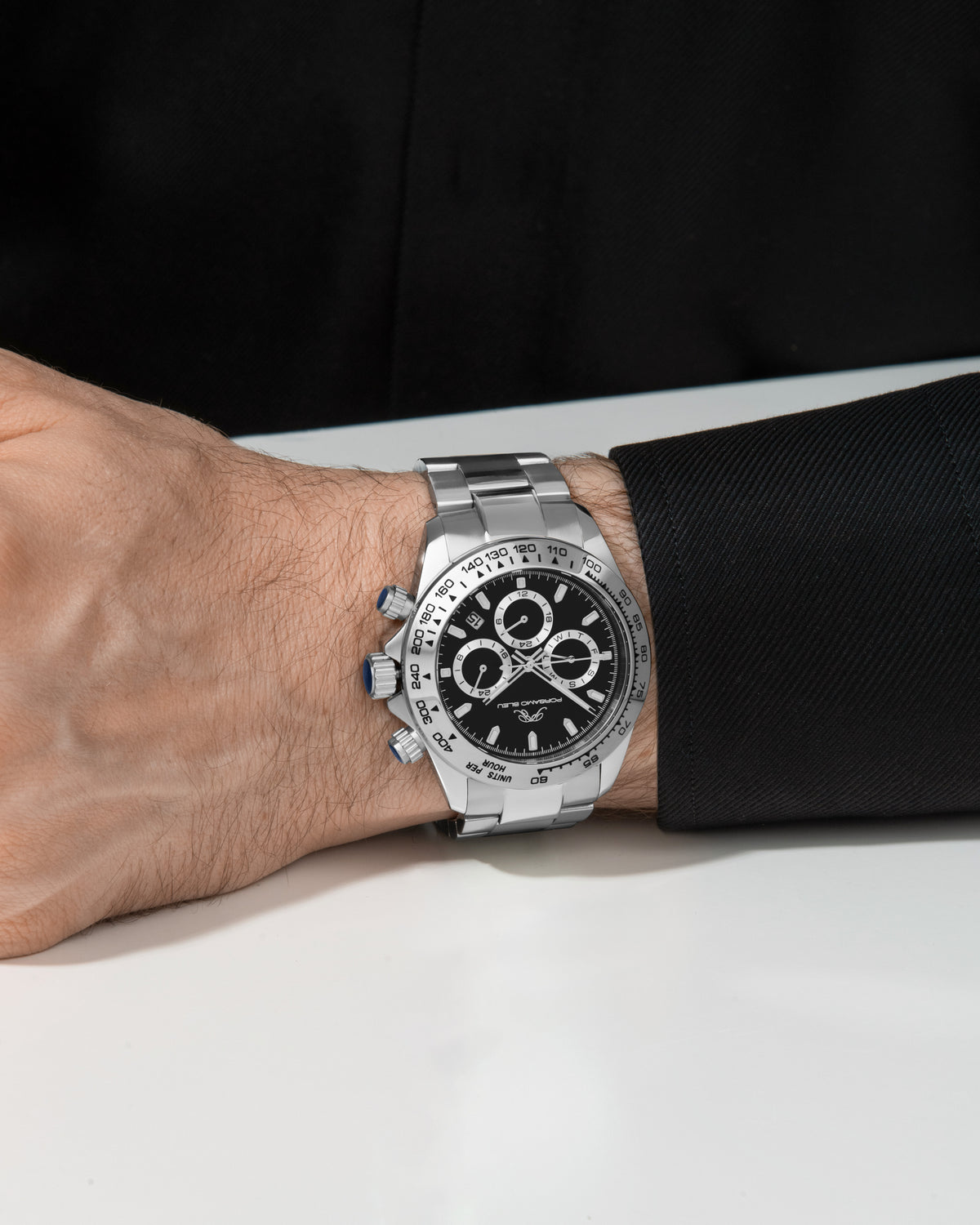 Porsamo Bleu Preston Luxury Multifunction Men's Stainless Steel Watch, Silver, Black 1032APRS