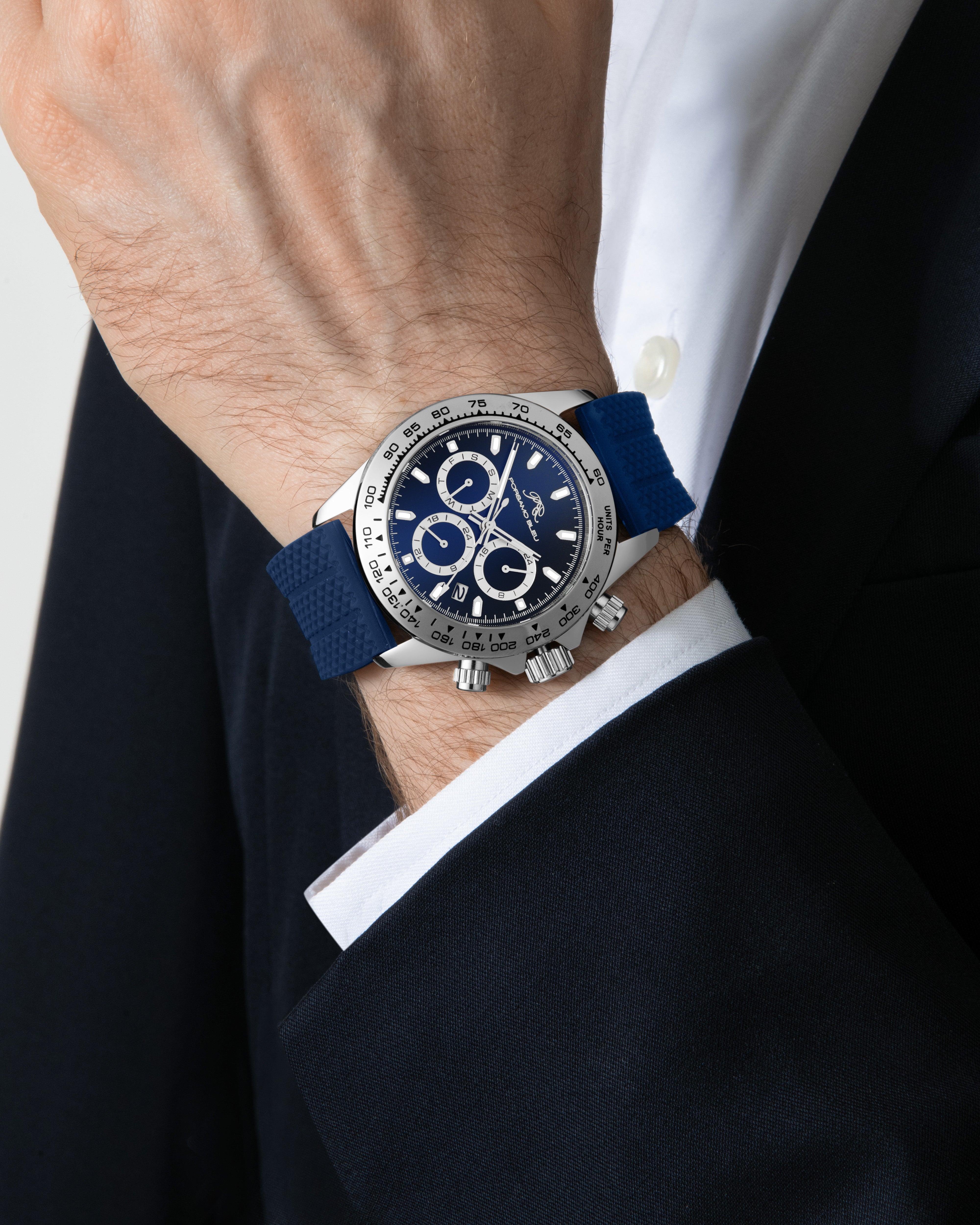 Porsamo Bleu Preston Sport Luxury Multifunction Men's Silicone Watch, Silver and Blue 1034APRR