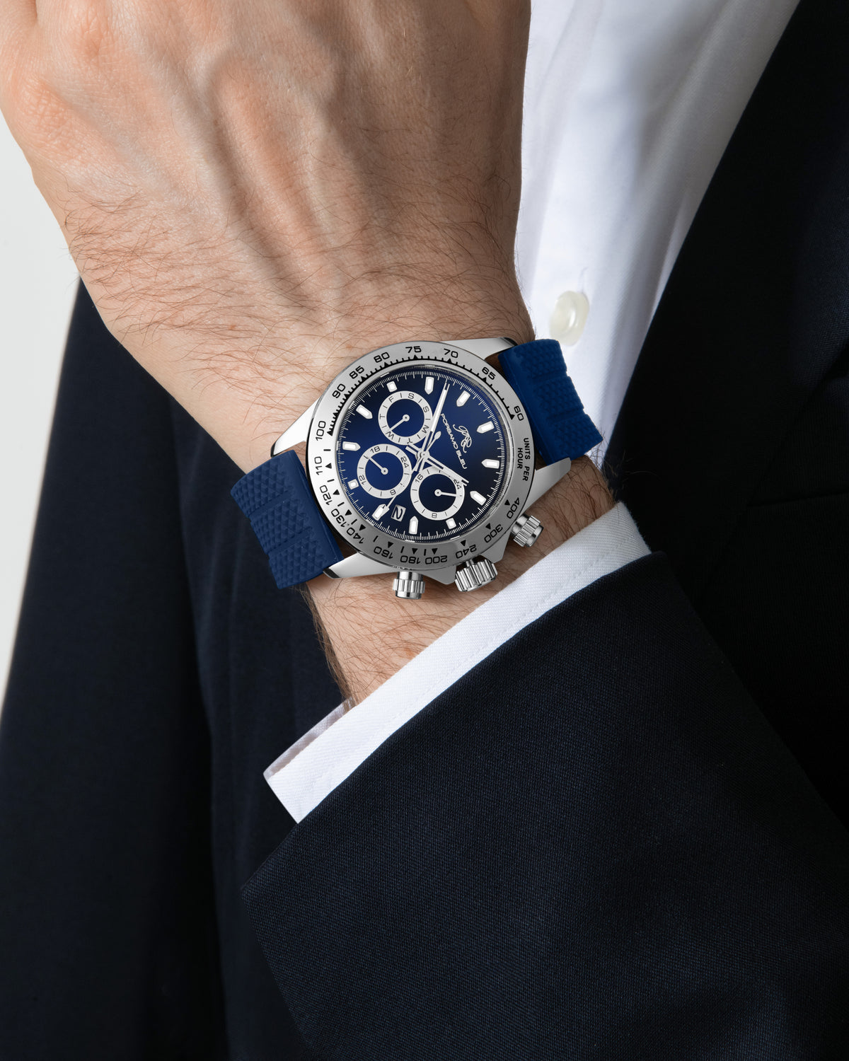 Porsamo Bleu Preston Sport Luxury Multifunction Men's Silicone Watch, Silver And Blue 1034APRR