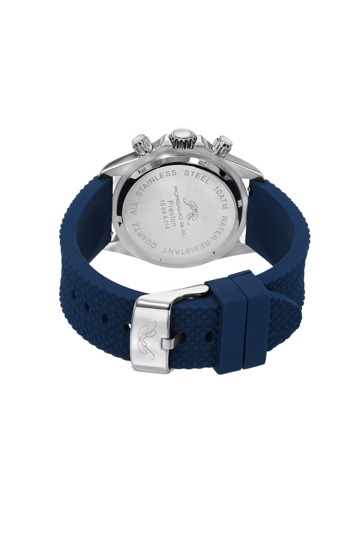Porsamo Bleu Preston Sport Luxury Multifunction Men's Silicone Watch, Silver and Blue 1034APRR