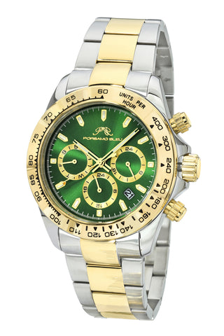 Porsamo Bleu Preston Luxury Multifunction Men's Stainless Steel Watch, Two-Tone, Green 1035CPRS