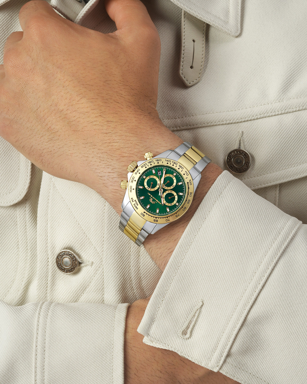 Porsamo Bleu Preston Luxury Multifunction Men's Stainless Steel Watch, Two-Tone, Green 1035CPRS