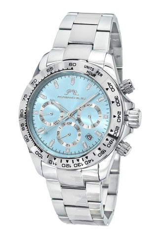 Porsamo Bleu Preston Luxury Multifunction Men's Stainless Steel Watch, Silver, Ice Blue 1036APRS