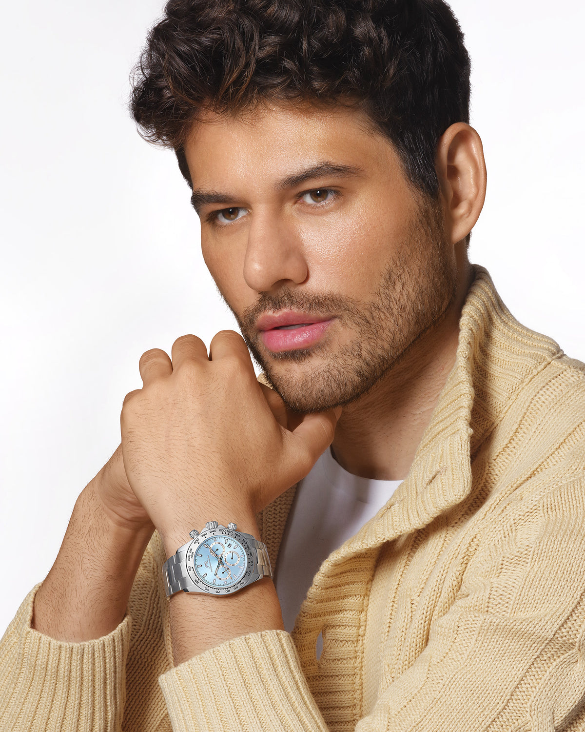 Porsamo Bleu Preston Luxury Multifunction Men's Stainless Steel Watch, Silver, Ice Blue 1036APRS