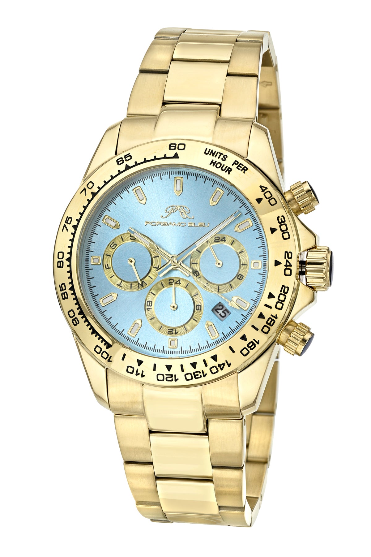 Porsamo Bleu Preston Luxury Multifunction Men's Stainless Steel Watch, Gold, Ice Blue 1036BPRS