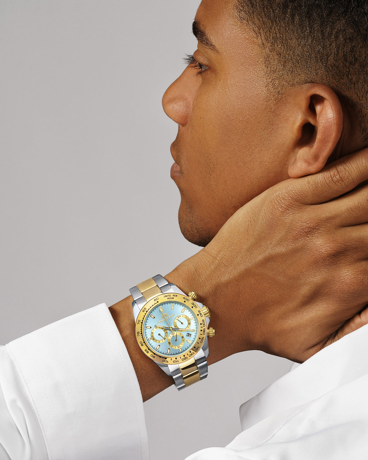 Porsamo Bleu Preston Luxury Multifunction Men's Stainless Steel Watch, Two-Tone, Ice Blue 1036CPRS