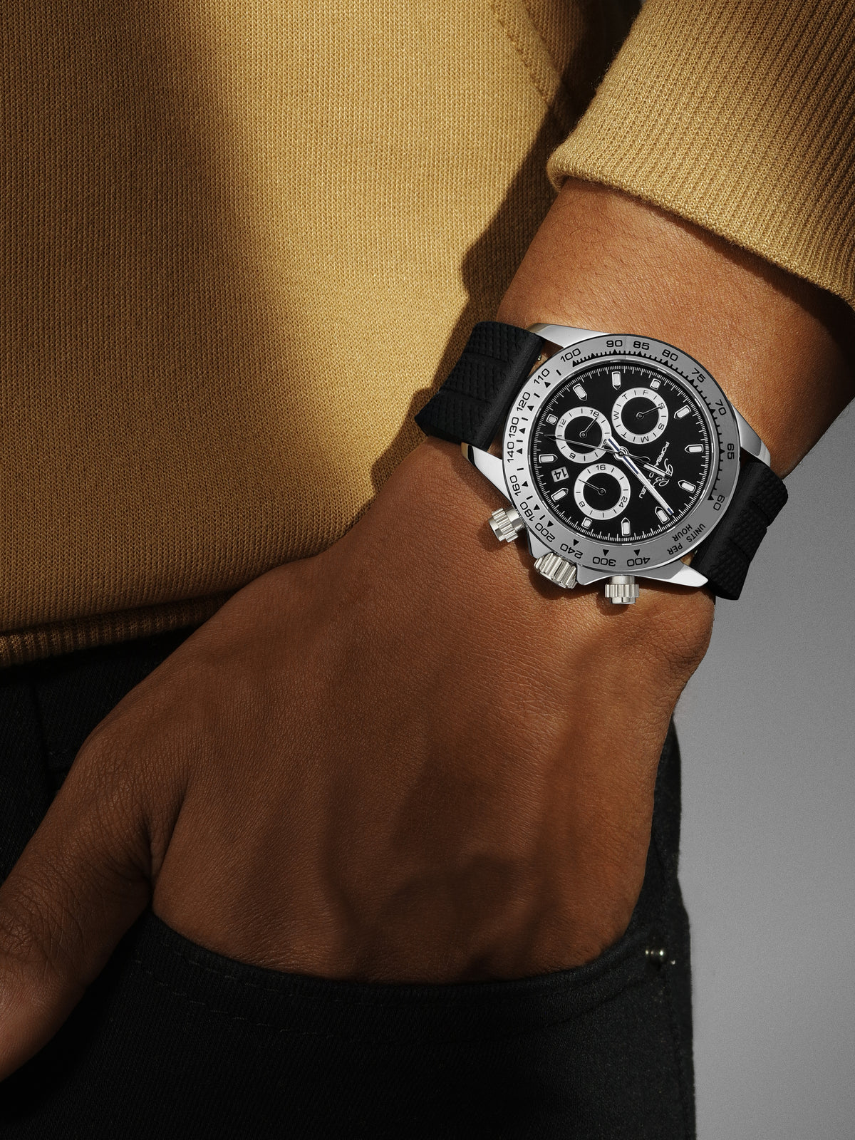 Porsamo Bleu Preston Sport Luxury Multifunction Men's Silicone Watch, Silver And Black 1037APRR